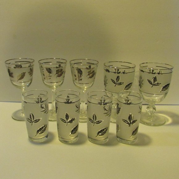 libbey Other - lot of vintage Libbey goblet stem glasses cocktail frosted silver leaf barware